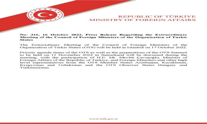 Press Release Regarding the Extraordinary Meeting of the Council of Foreign Ministers of the Organization of Turkic States